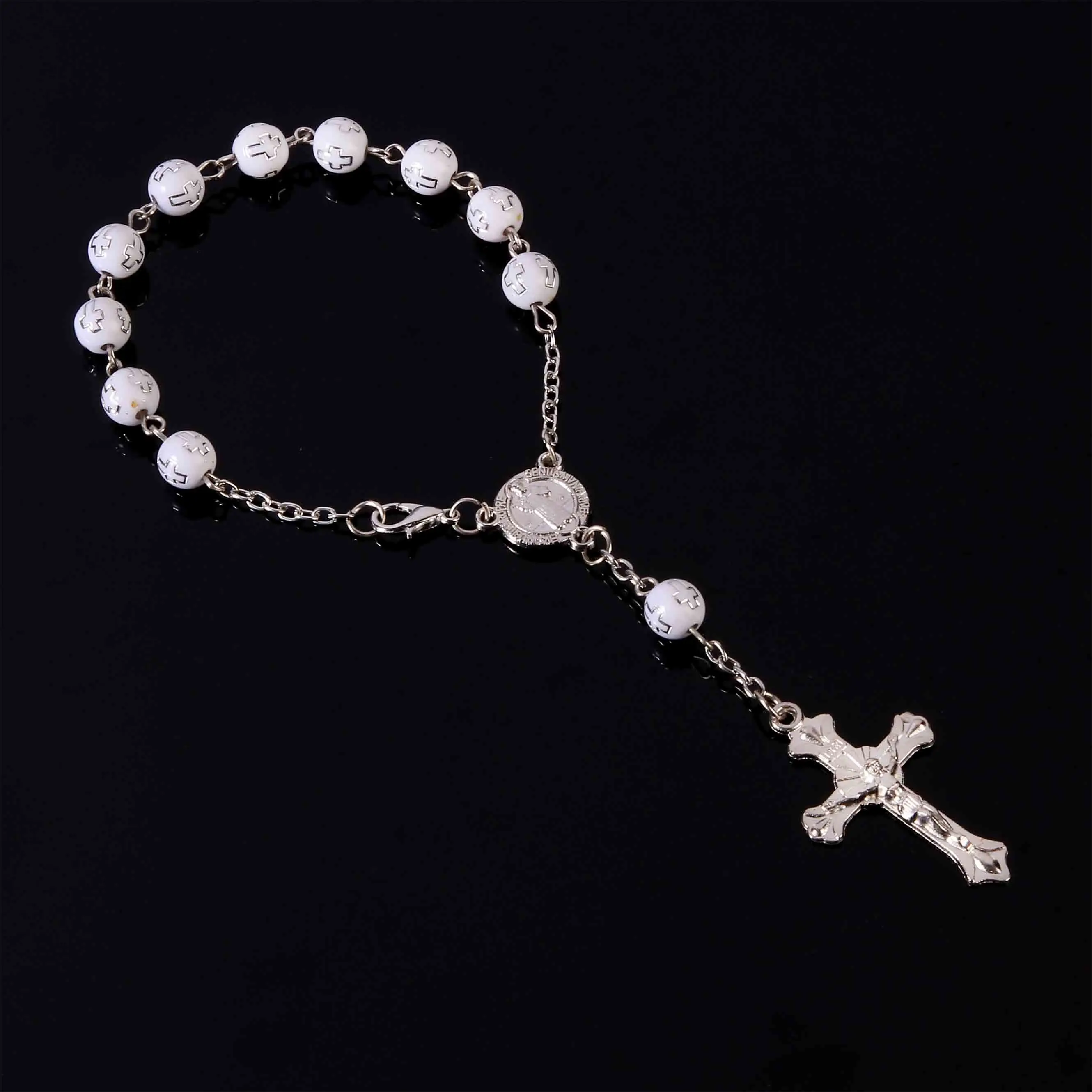 12 religious silver hands cross rosary children communion baby baptism favorable Catholic mini rosary.8mm