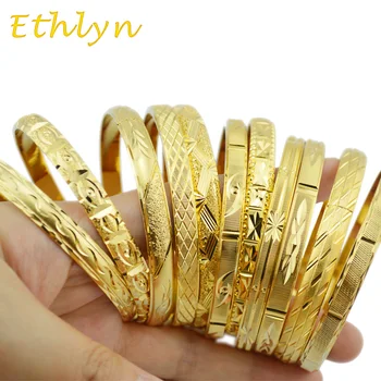 Ethlyn 패션 두바이 골드 주얼리 골드 컬러 뱅글 및 팔찌, 에티오피아 쥬얼리 뱅글 선물 B01