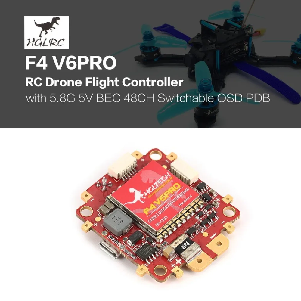 

HGLRC F4 V6PRO Flight Controller with 5.8G Transmitter 5V BEC 48CH Switchable BETAFLIGHT OSD PDB for RC Racing Drone