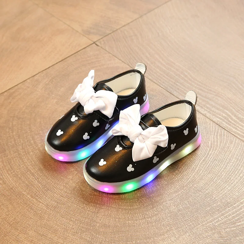

2017 Led Children Shoes Fashion Lighted Shoes Fashion Bowknot Kids Sneakers Pu Leather Flats Boy Girl Shoes