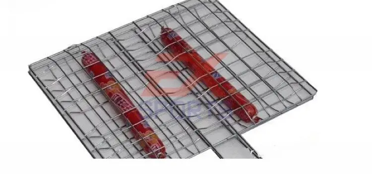 Big BBQ Grill Net with Electro-Plated and Hardwood Handle Barbecue Clip Clamp Folder (2)