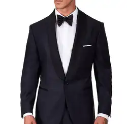 Новое поступление темно-серый с черным атласная шаль нагрудные одним кликом классические брюки Slim Fit Blazer свадебные костюмы для мужчин 2 шт
