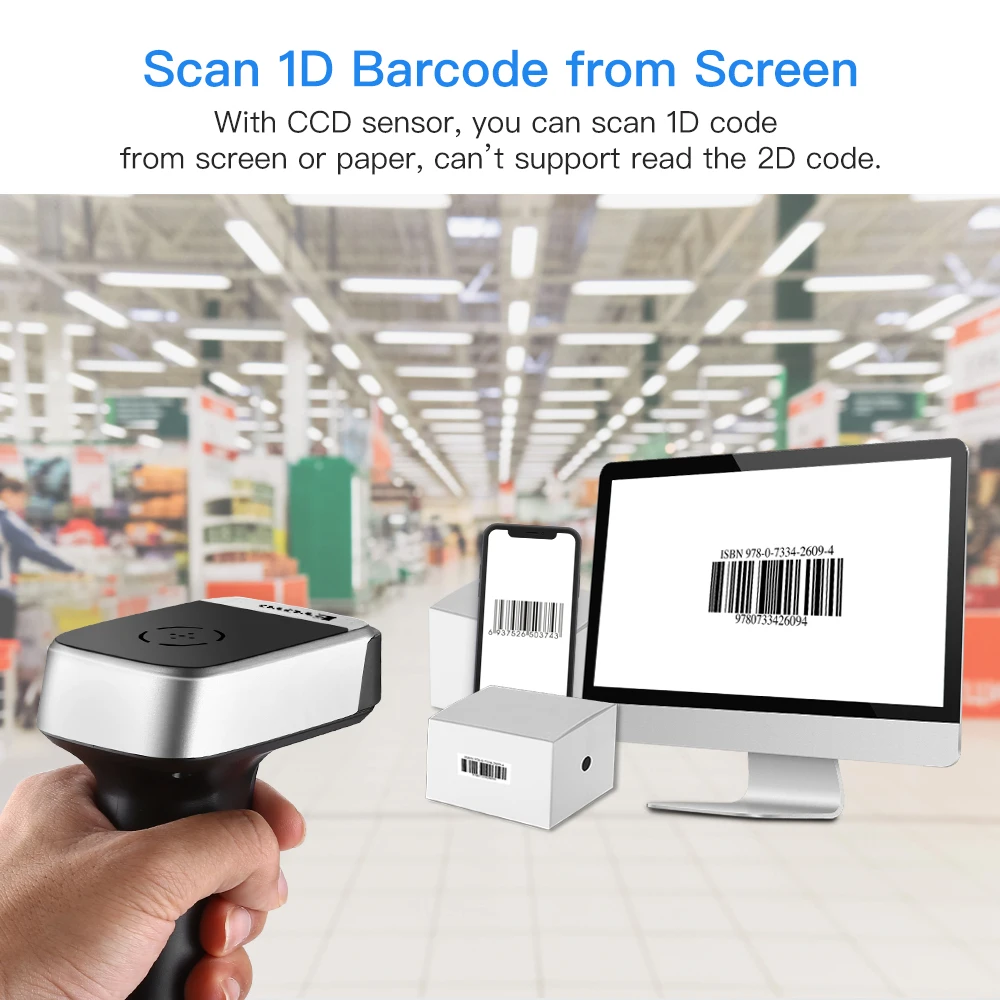 Eyoyo اللاسلكية الباركود ماسحة 1D 2.4G المحمولة يده CCD قارئ ل POS باد iOS الروبوت أقراص أو أجهزة الكمبيوتر PC