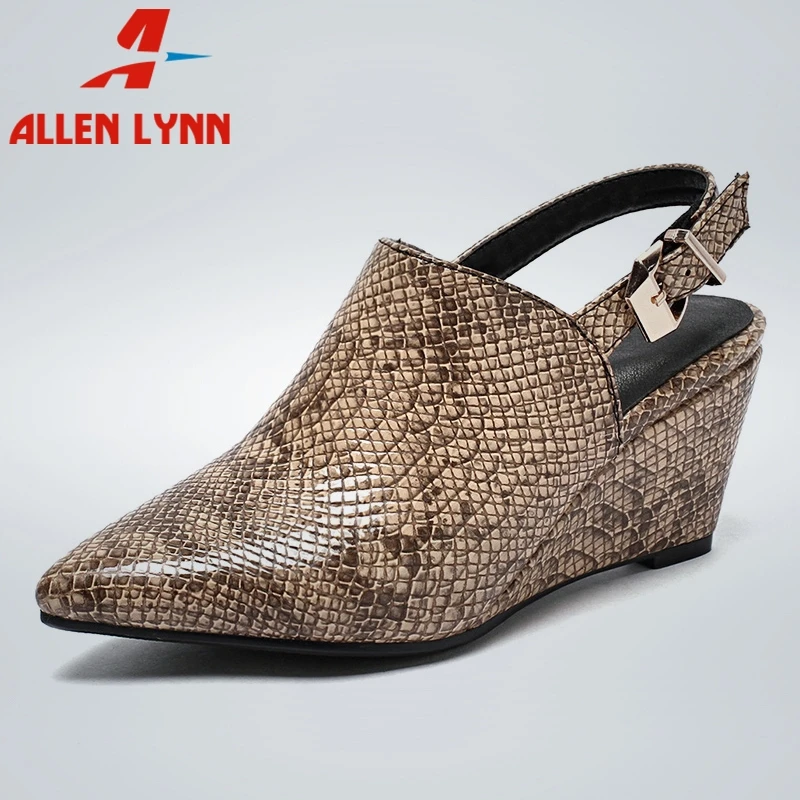 

ALLENLYNN 2019 New Arrival Hot Sale Snake Veins Women Summer Sandals Large Size 34-43 Pointed Toe Women Wedges Shoes Woman