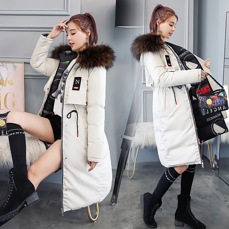 

two-sided cotton Dress Female medium-length Winter 2019 new Korean version hooded padded cotton jacket