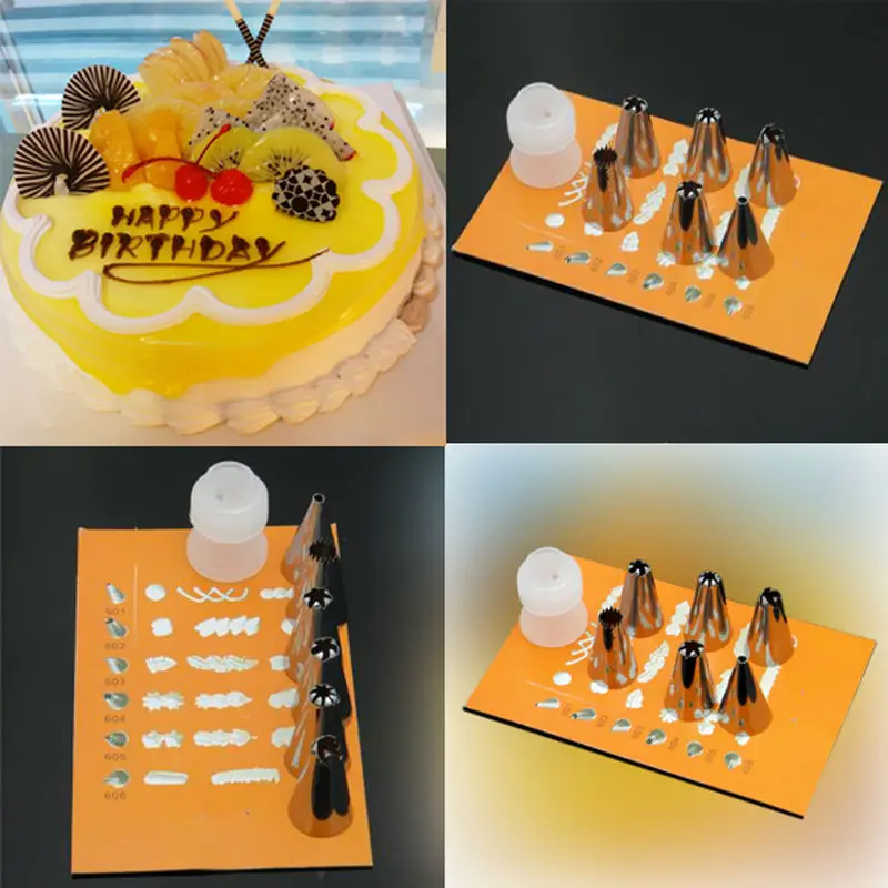 

6PCS/Set Icing Nozzles Stainless Steel Flower Mouth Icing Piping Nozzles with Converter Cake Cookie Decorating Tool
