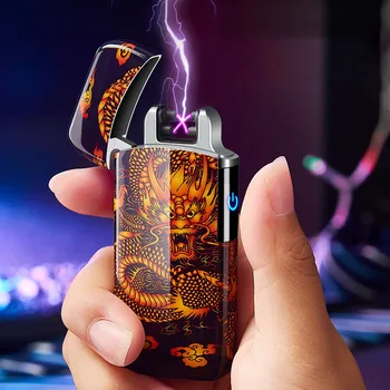 

Chinese Style Double Arc Usb Charge Lighter Plasma Windproof Electric Lighter Metal Flameless Cigarette Lighter Gadgets for Men