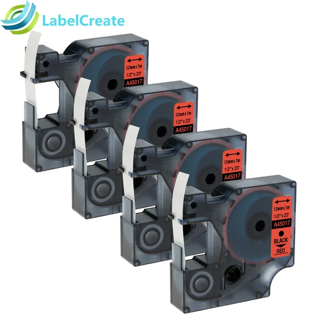 Best Price 4 packs Compatible DYMO D1 Label Tape 45017 12mm Replace DYMO Black on Red Dymo Label Printer Ribbon DYMO label maker Best Price 4 packs Compatible DYMO D1 Label Tape 45017 12mm Replace DYMO Black on Red Dymo Label Printer Ribbon DYMO label maker