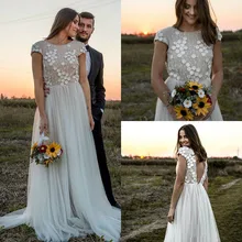 Винтажное богемское свадебное платье с рукавами, украшение на шее, открытая спина, 3D цветочное кружево в Западном и деревенском стиле, свадебное платье