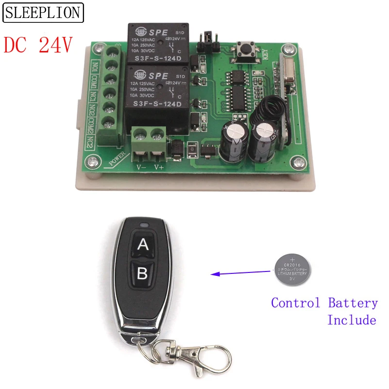 Дешево Sleeplion 24 В 2CH переключатель с пультом дистанционного управления релейный модуль универсальный 24 В 2 канала 315 МГц 433 МГц пульт дистанционного у...