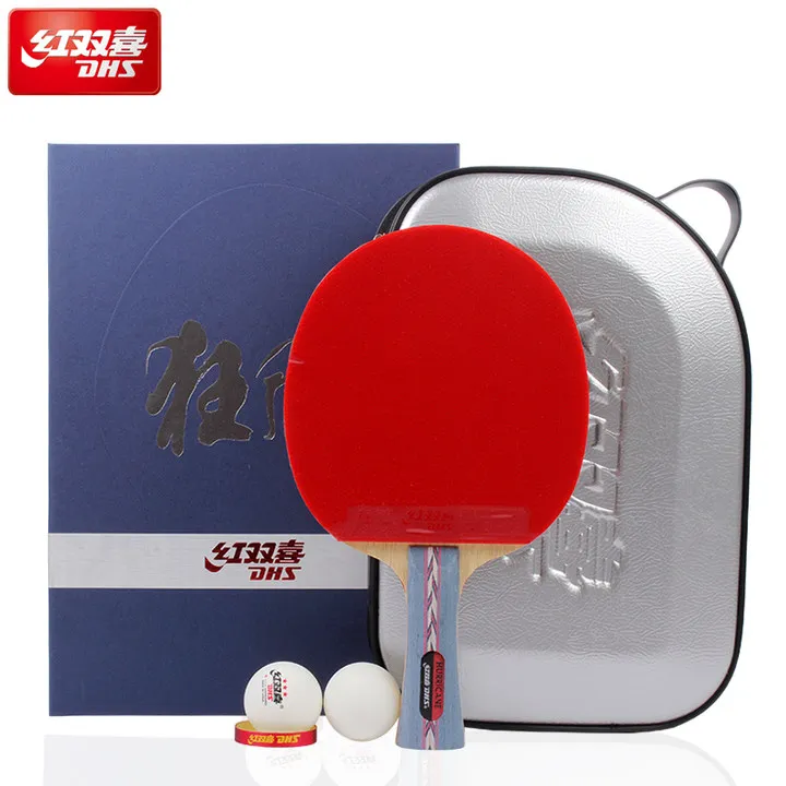 

DHS Original Hurricane 3 Table Tennis Racket with Rubber + Balls + Bag Gift Set Ping Pong Bat Pimples In