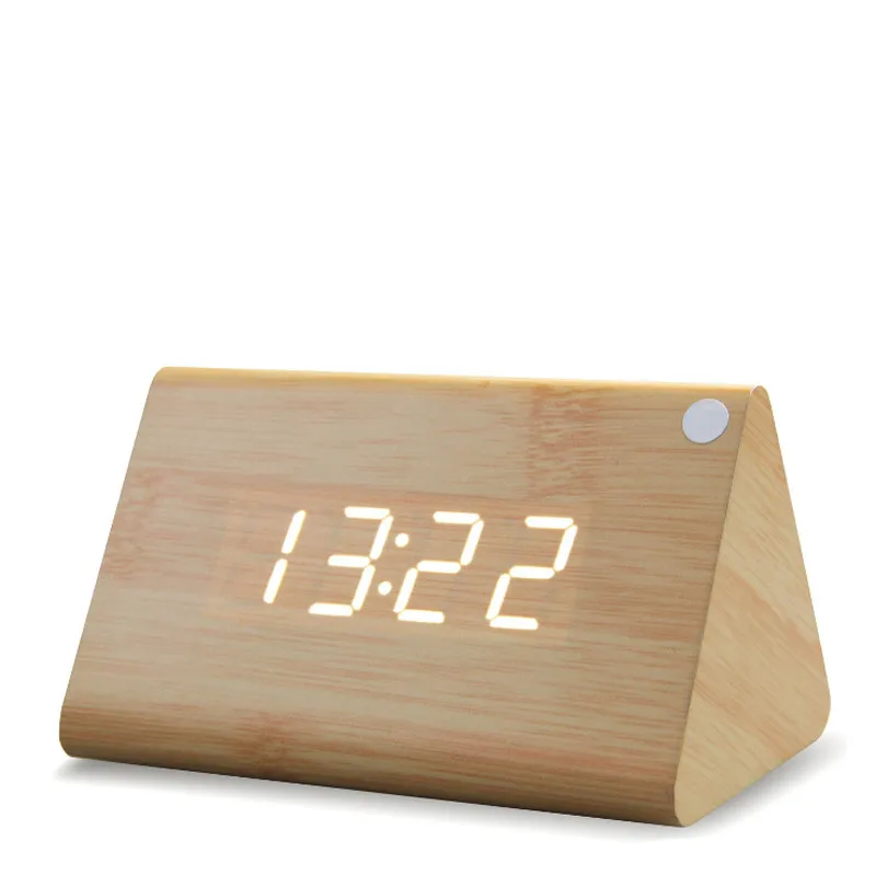 JINSUN будильник Современный деревянный термометр настольные часы светодиодный цифровой часы со звуковым управлением Мини светодиодный настольные часы