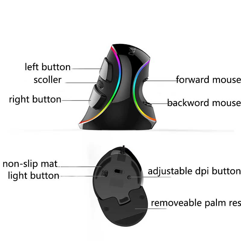 Delux M618 Plus, проводная, эргономичная, вертикальная мышь, беспроводная, 6 кнопок, RGB, игровая мышь, геймер, 4000 dpi, Оптические Компьютерные Мыши для ПК