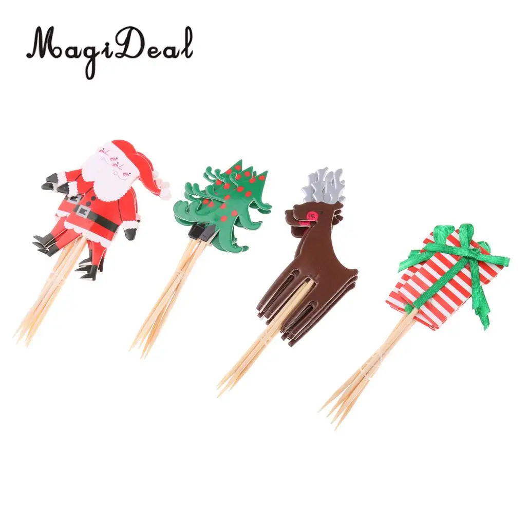 MagiDeal Pack of 24 Pieces Festival Cartoon Christmas Cupcake Picks Tree Santa Reindeer Box Cake Toppers Birthday Food Toothpick
