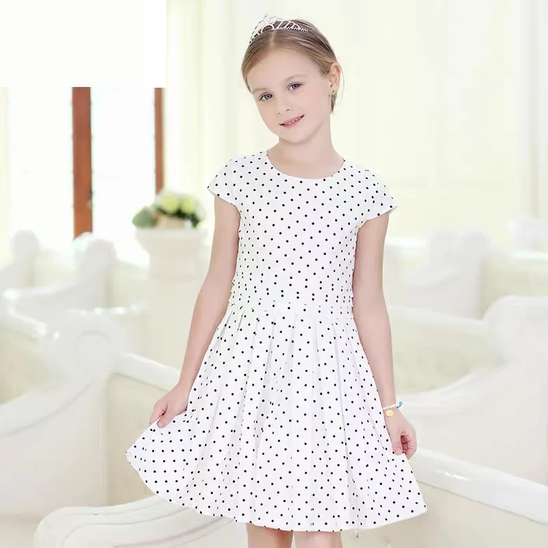Summer Kids girls 100-160cm Clothing children short sleeve black polka dot full dress teenager girl party formal pleated dresses Summer Kids girls 100-160cm Clothing children short sleeve black polka dot full dress teenager girl party formal pleated dresses