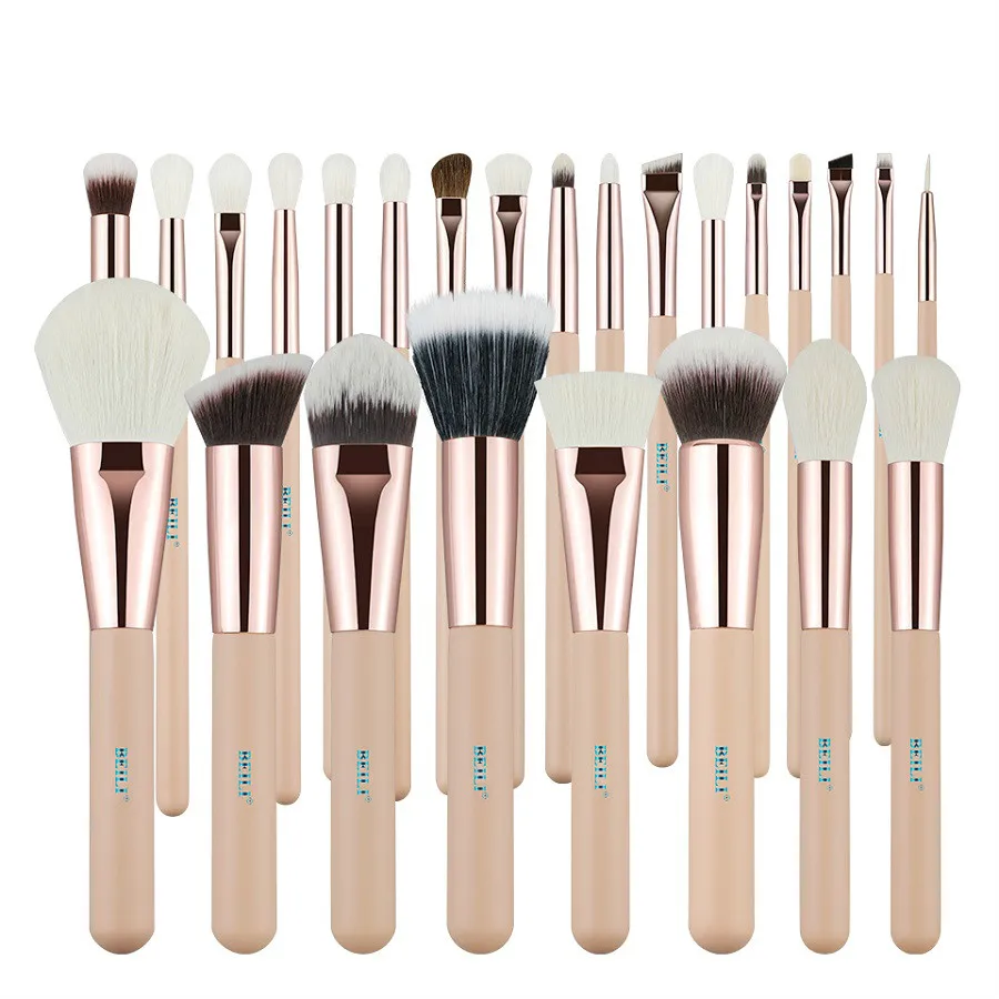 

BEILI Pink 25 Pieces Natural goat hair Synthetic Wool fiber Powder Foundation Concealer Blusher Eye shadow Makeup Brush Set