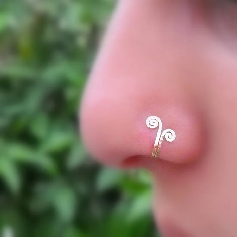 

Fake Piercing Nnose Ring Handmade Punk Grillz Jewelry 14 Gold Filled Vintage Gift Customize Handmade Septum Fake Body Jewelry