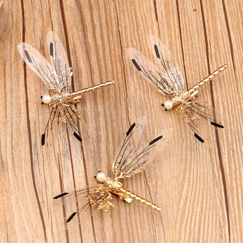

1Pc Baroque Fancy Gold Large Dragonfly Hair Pin Clips Bridal Pearl Prom Pink Hairpins Wedding Hair Accessories Jewelry For Women