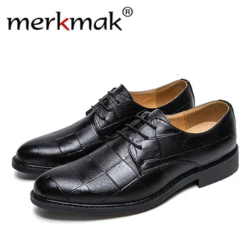 

Merkmak Spring Autumn Men Formal Shoes High Quality Luxury Brand Man Business Wedding Lace-up Footwear Comfortable Ankle Shoes