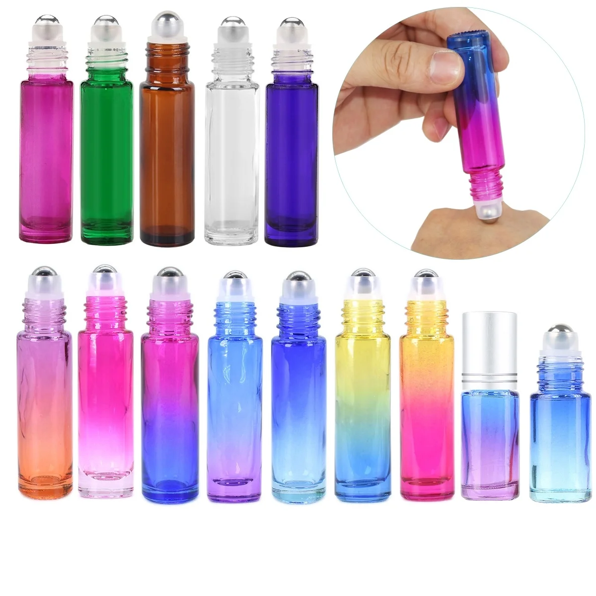 

1Pc 5/10ml Amber Gradient Color Thick Glass Roll On Essential Oil Empty Perfume Bottle Roller Ball Durable Travel Rollerball