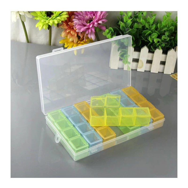 

4/28 Slot Jewelry Box Pills Transparent Plastic Storage Box Adjustable Painting Tools Coss Point Diamond Beaded Embroidery Mosai