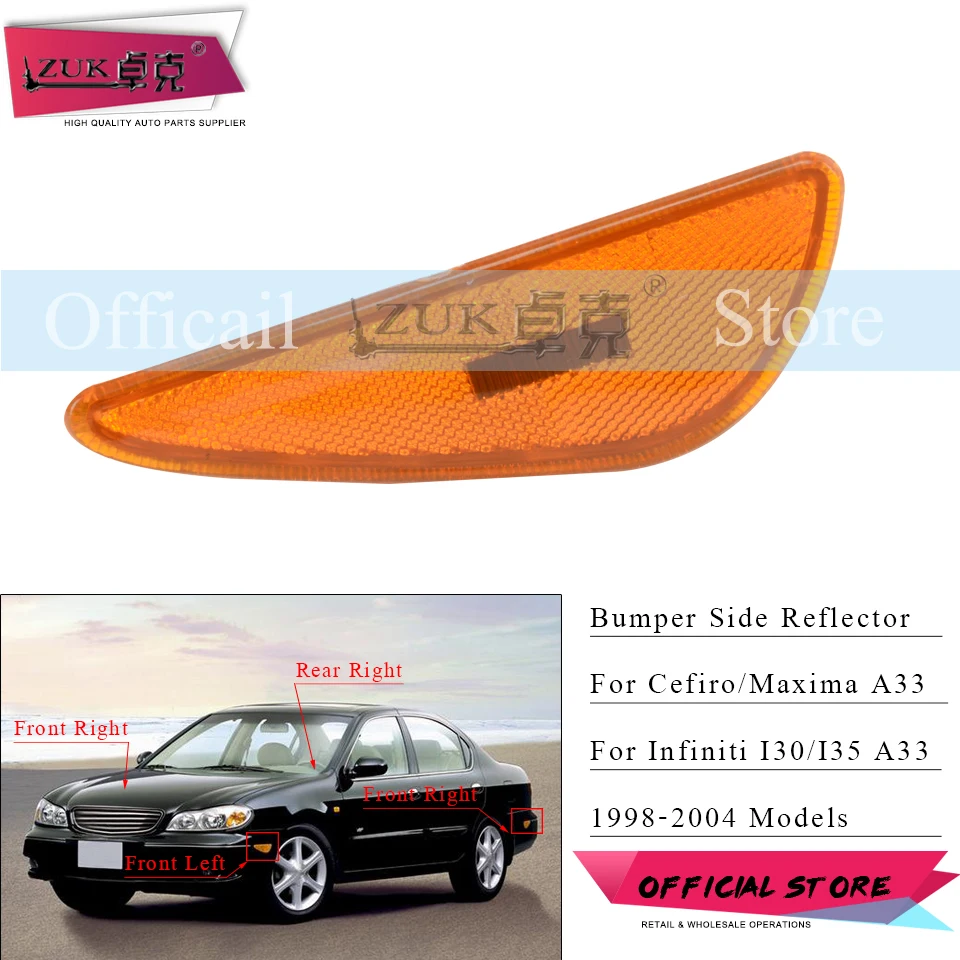 

ZUK Bumper Side Lamp Reflector Light Strobe Light For NISSAN Cefiro Maxima A33 1998-2004 For Infiniti I30 I35 A33 1999-2004