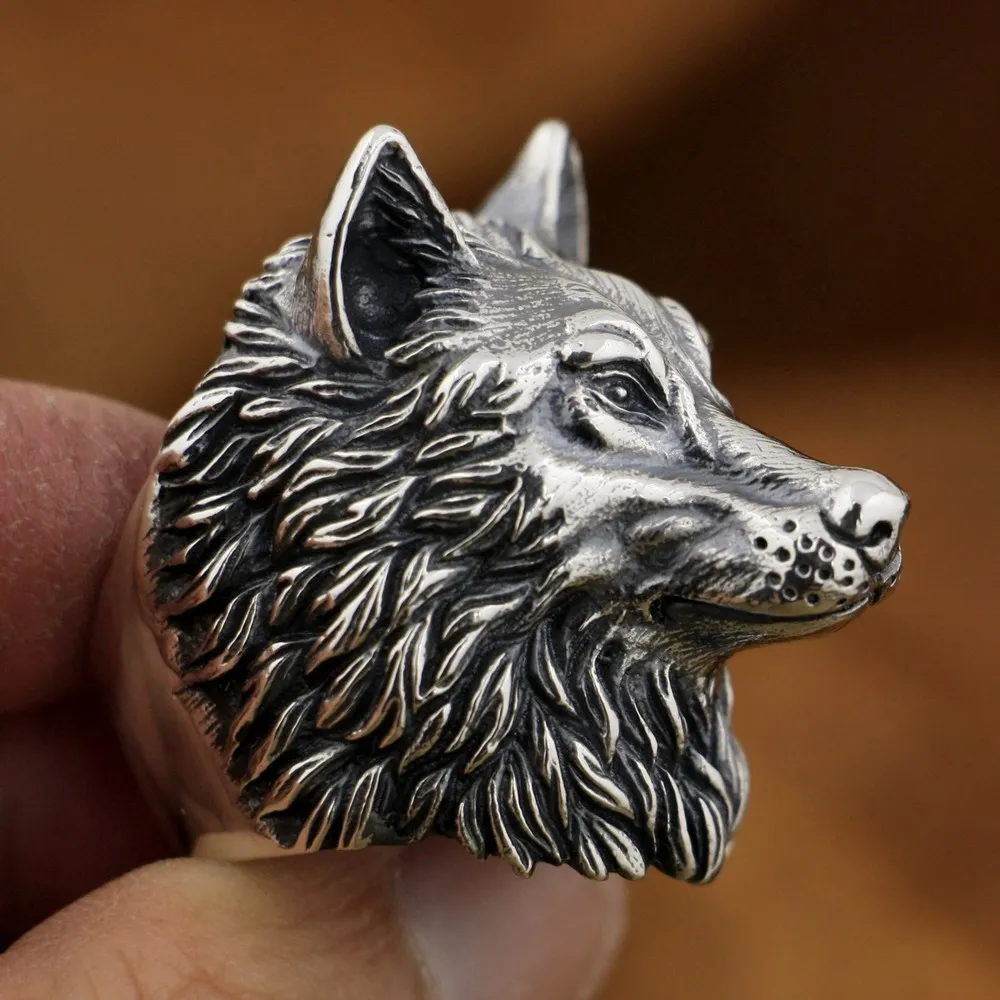 Details about   Real 925 Sterling Silver Ring Mens Biker Wolf Size 9 10 11 