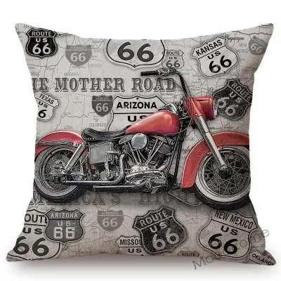 Классический американский Route 66 винтажный мотоцикл плакат Искусство Домашняя Декоративная Подушка Обложка Ретро американский стиль хлопок белье Чехлы для подушек
