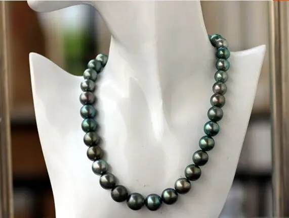 

HUGE 18" 10-11MM NATURAL TAHITIAN BLACK GREEN PEARL NECKLACE AAA
