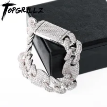 TOPGRILLZ 16 мм Iced Out кубинские браслеты цепь хип хоп ювелирные изделия золото серебро AAA CZ Большая квадратная застежка браслет для мужчин Rapper Link