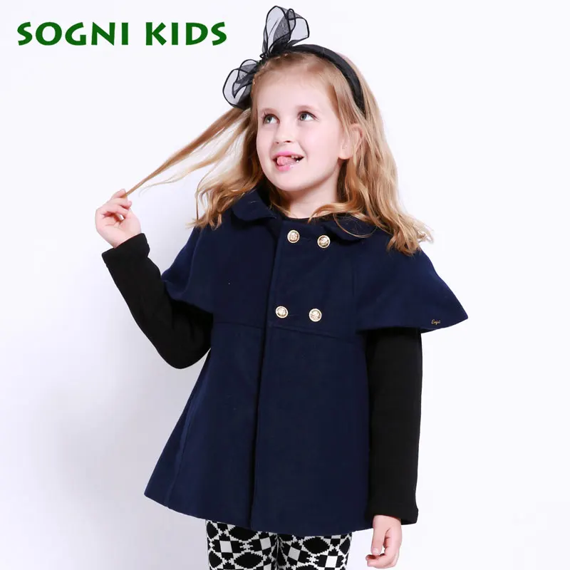 SOGNI KIDS Girls Clothes Fashion Double Breasted Girls Wool Coat Brand Kids Clothing For Girls Winter