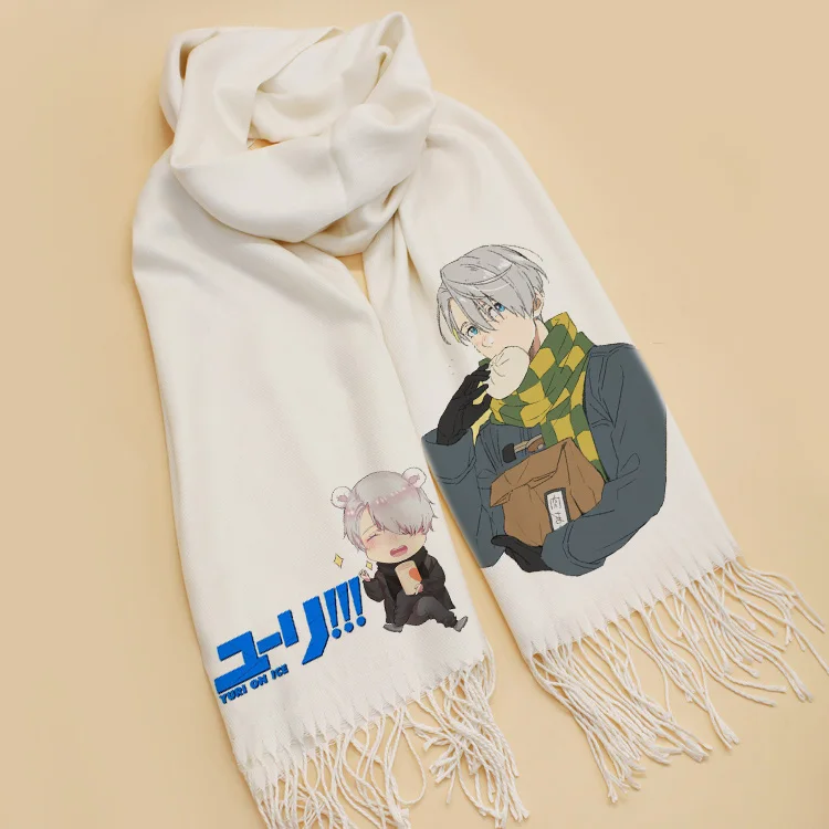 

YURI!!! on ICE Viktor Scarf Soft White Warm Cute Winter Scarf Shawl Fashion