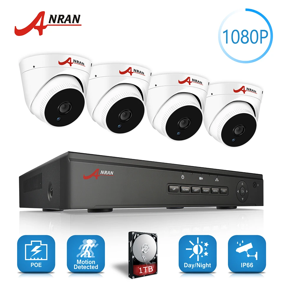ANRAN P2P Plug and Play 2MP 1080P HD 4CH POE NVR 48 IR Day Night Waterproof Dome FTP Security POE IP Cameras CCTV System 2TB HDD ANRAN P2P Plug and Play 2MP 1080P HD 4CH POE NVR 48 IR Day Night Waterproof Dome FTP Security POE IP Cameras CCTV System 2TB HDD