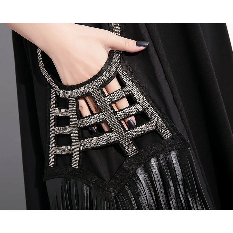 CHICEVER черное летнее платье для женщин Лоскутная перспективная Сетка кисточкой карман свободные женские платья большого размера одежда новая