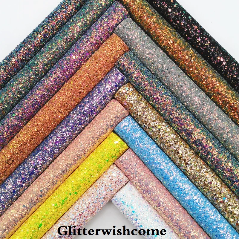 

Glitterwishcome 21X29CM A4 Size Synthetic Leather, Iridescent Ultra Mixed Chunky Glitter Leather fabric Vinyl for Bows, GM048A