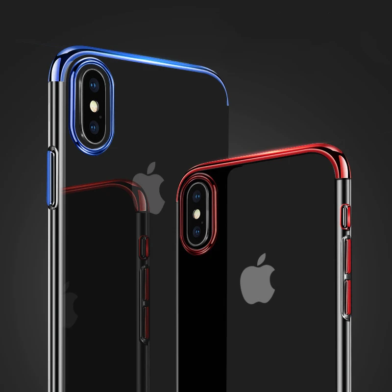 

Plating Case for iPhone 6 6s 7 8 Plus X 10 Case Soft TPU Transparent Antishock Full Coverage Cover for iPhone Case 6 7 8 X Coque