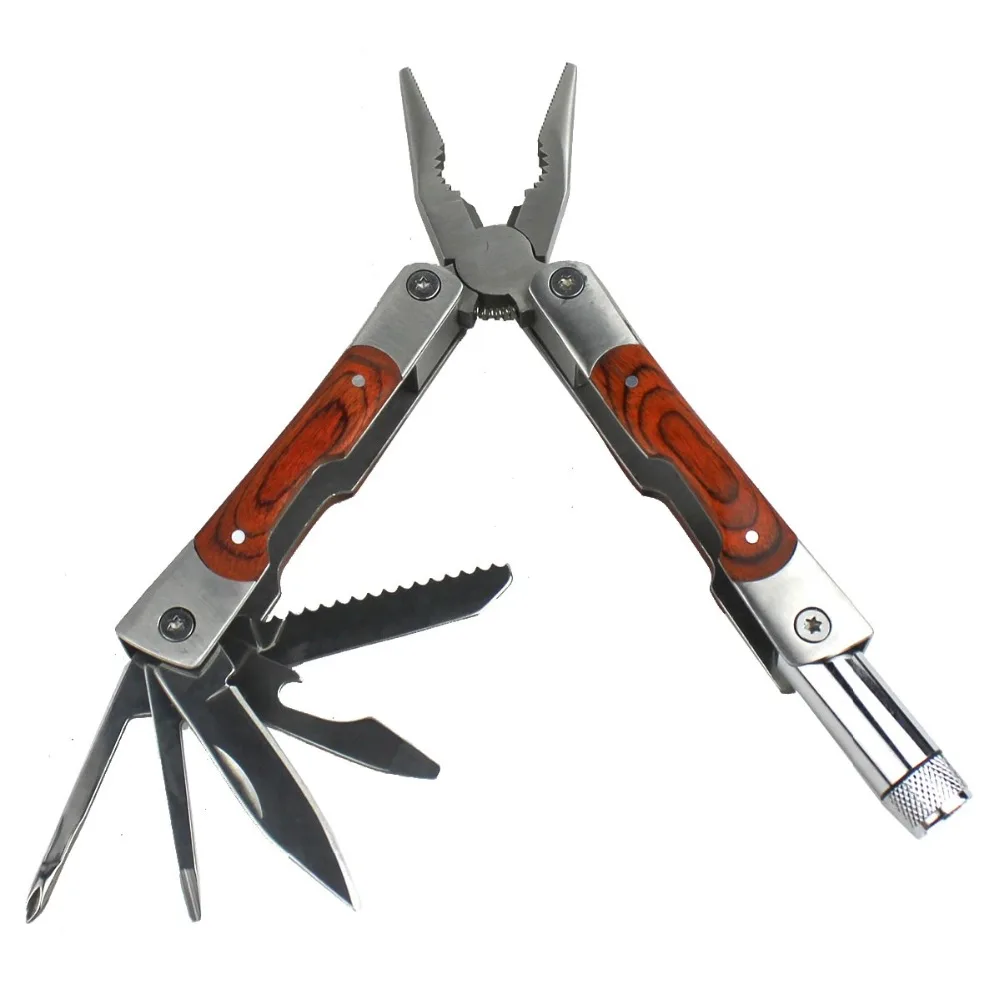 

Camping Equipment Outdoor Multi Tools 7 in 1 LED Light Pliers with Bottle Opener Flat Screwdriver with Storage Bag Dropshipping
