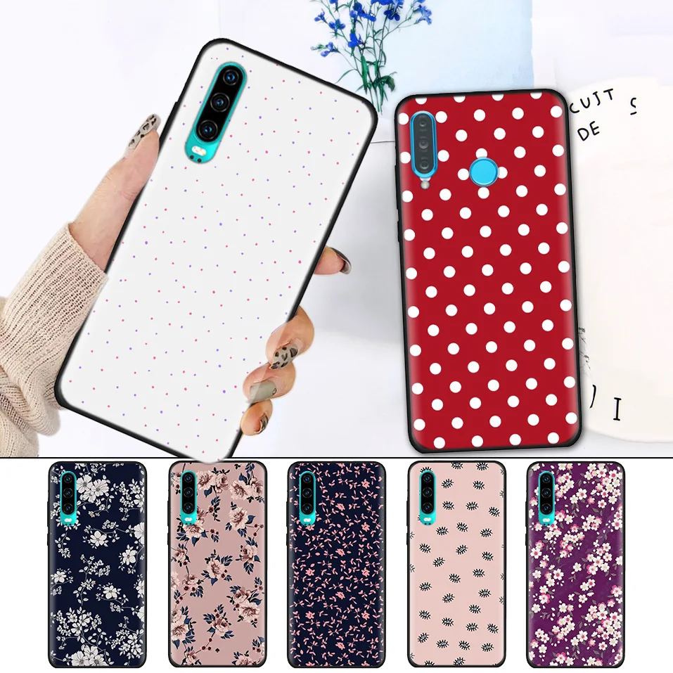 

Black Silicone Cover Case for Huawei P30 P20 P10 Mate 20 10 Lite Pro Nova 4 4E 3E P Smart 2019 Plus Phone Soft Shell Polka Dots