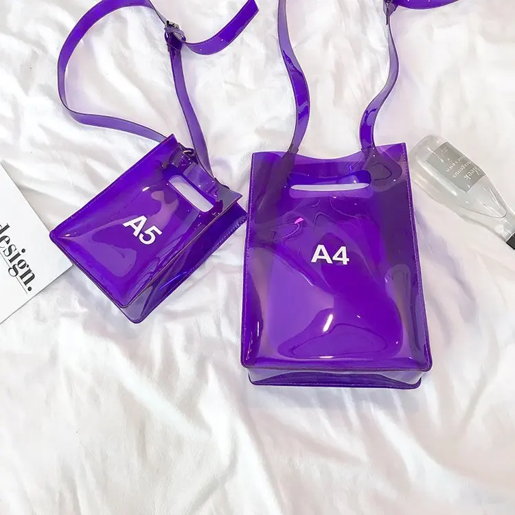 

Fashion Women Messenger Bag Transparent PVC Vertical Letter Shoulder Bag A4 A5 Summer Creative Beach Bag Internal Drawstring Bag