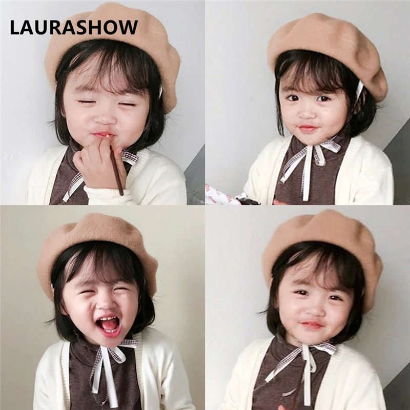 LAURASHOW/детский берет, Зимний милый шерстяной берет, шапка, береты, шапка для девочек, шапка для художника, 2-7 лет