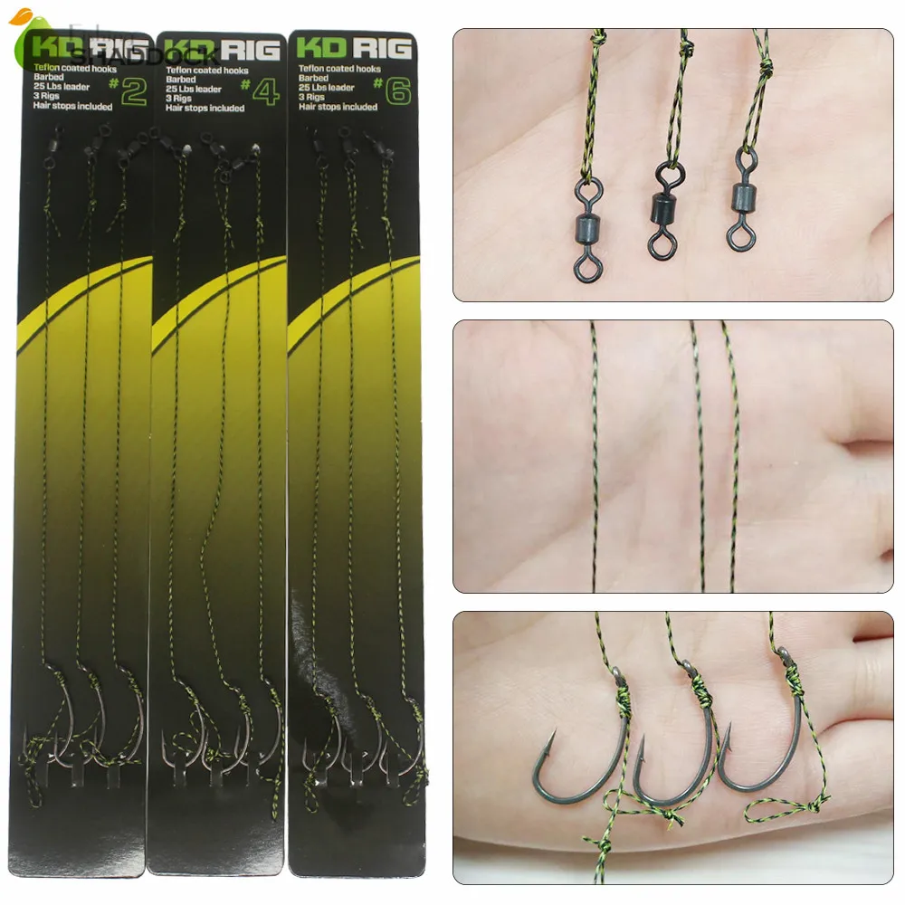 

9pcs Carp Fishing Hair Rigs Teflon Coated Curve Fishing Hook Hair Stops Braided Line Ready Made Carp Fishing KD Rigs