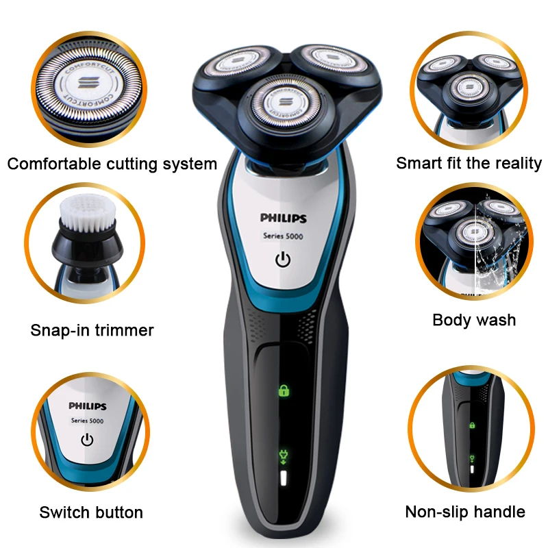 Оригинальный Philips Профессиональный S5090 электробритвы роторные перезаряжаемые с