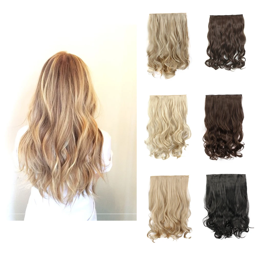 24'' 60cm Curly Wavy 5 Clip In Hair Extension Natural Blonde Heat