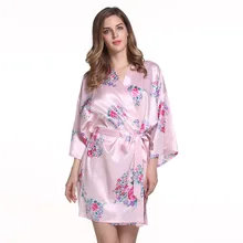 Элегантное платье с цветочным принтом платье для свадебной церемонии, сексуальный халат платье Для женщин сатиновое Короткое Ночное белье кимоно Банный халат повседневные ночные рубашки пижамы M50