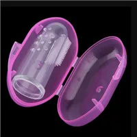 Фирменная новинка детские мягкие безопасные силиконовые палец Зубная щётка с коробкой Gum кисть для очистить массаж десен привычки гигиены поезд 6 м - Цвет: Розовый