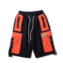 Side Buckle Ribbon Color Block Patchwork Cargo Shorts Hip Hop Mens Summer Streetwear Casual Multi Pockets Baggy Shorts Side Buckle Ribbon Color Block Patchwork Cargo Shorts Hip Hop Mens Summer Streetwear Casual Multi Pockets Baggy Shorts