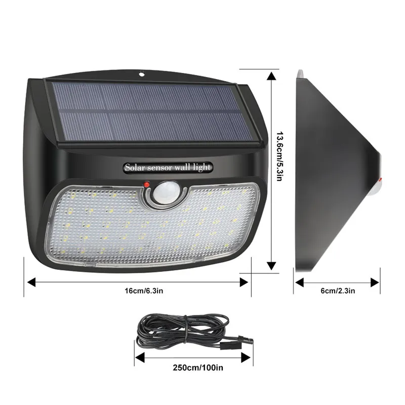 2 шт. 48leds солнечная панель с раздельным PIR датчиком движения садовая лампа уличный