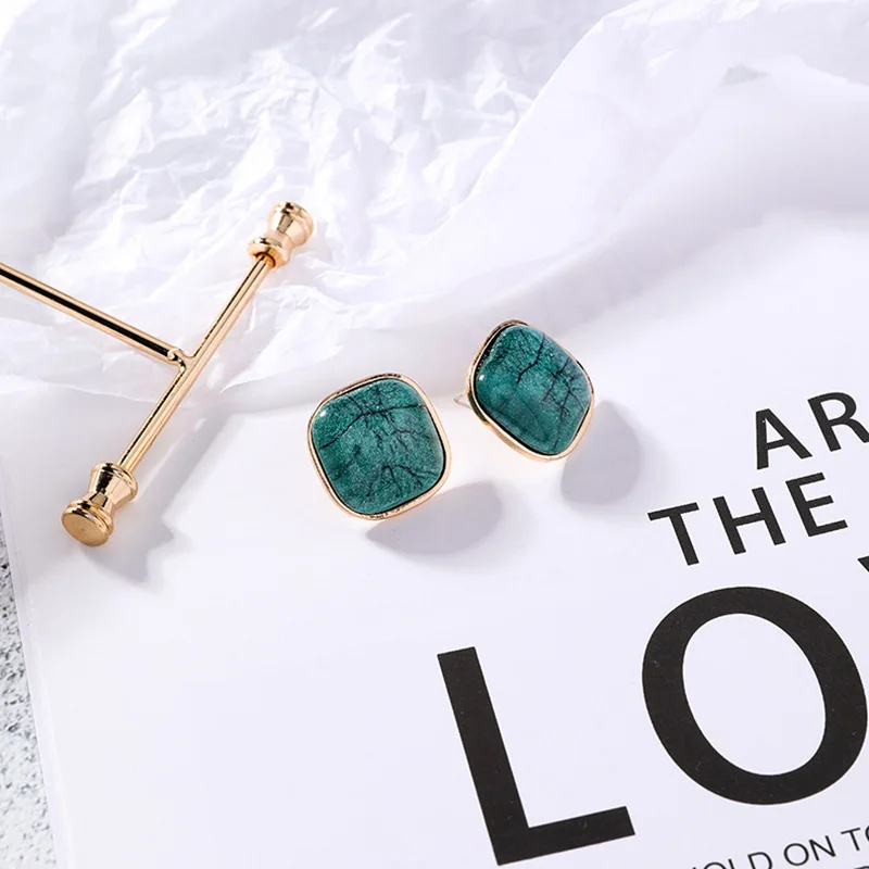 Retro Women Earrings Geometric Square Earring Stud Temperament Stone Texture Pendientes Korean Earings Fashion Jewelry Girls (4)