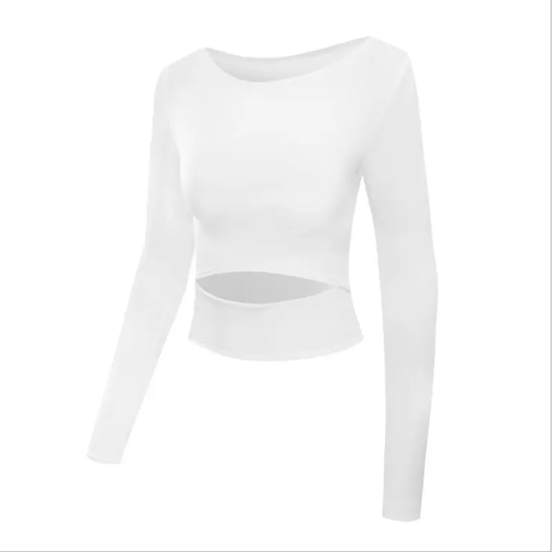 Women Gym Yoga Crop Tops Shirts Long Sleeve Workout Fitness Running Sport T-Shirts Training Sportswear - Цвет: W