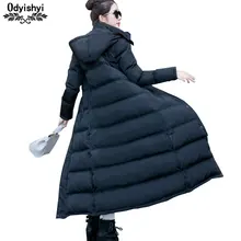 Новинка, теплая Длинная черная манто с капюшоном, Femme Hiver, хлопковая парка, зимняя куртка, высокое качество, пальто, большой размер, Chaqueta Mujer HS337